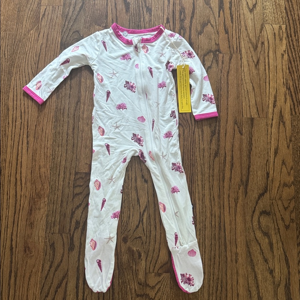 Kyte BABY White Footie with Pink Shell & Sea Life Print